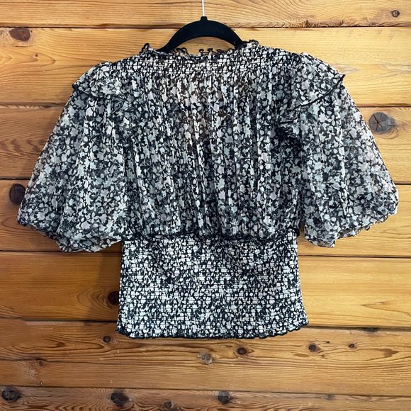 Free People Beatrice Smocked Floral Print Top Size Small Puff Sleeves - Picture 6 of 8